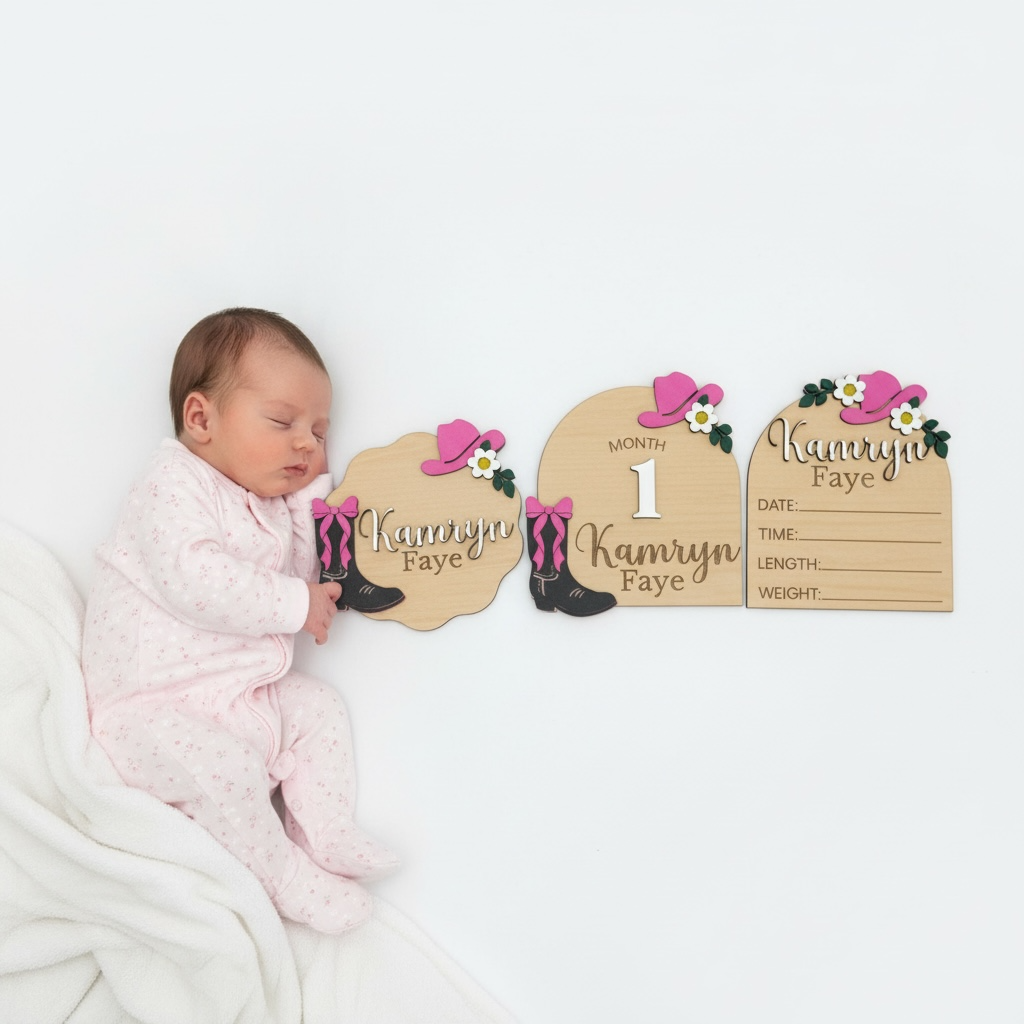 Personalized Baby Milestone Discs & Birth Announcement Plaque Set Custom Wooden Baby Name Photo Props