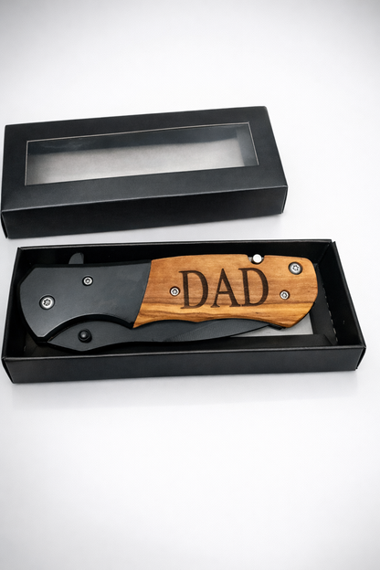 Personalized Engraved Pocket Knife for Dad – Custom Wooden Handle Folding Knife – Father’s Day Gift for Men