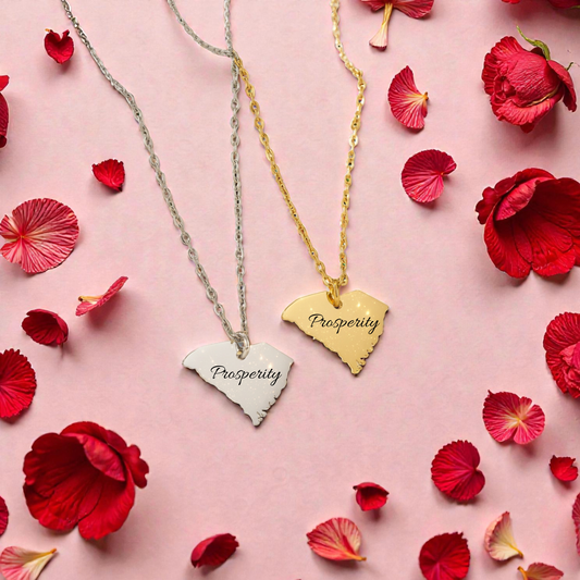 Personalized South Carolina State Necklace – Custom Engraved SC Necklace | Name, City, or Word