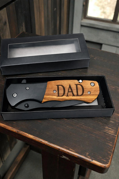 Personalized Engraved Pocket Knife for Dad – Custom Wooden Handle Folding Knife – Father’s Day Gift for Men